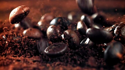 Canvas Print - Super slow motion ground coffee . High quality FullHD footage