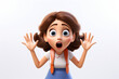 Horrified shocked scared cartoon character girl teen kid child with raised hands person in 3d style design on light background. Human people feelings expression concept
