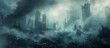 Smoldering Ruins of a Decimated City Under a Smoke Filled Ominous Sky in the Aftermath of a Brutal Battle