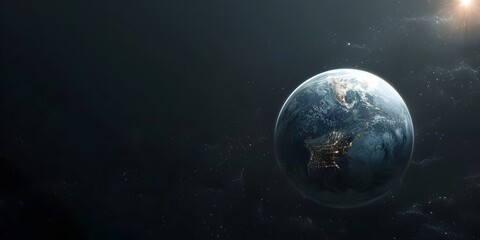 Wall Mural - An s rendition of a distant exoplanet orbiting a distant star showcasing its captivating atmosphere and serene boundless expanse of the cosmos