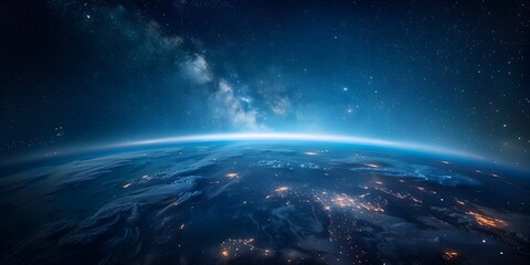 Wall Mural - The faint trail of a satellite passing overhead a sign of human presence in the vast boundless expanse of the cosmic universe