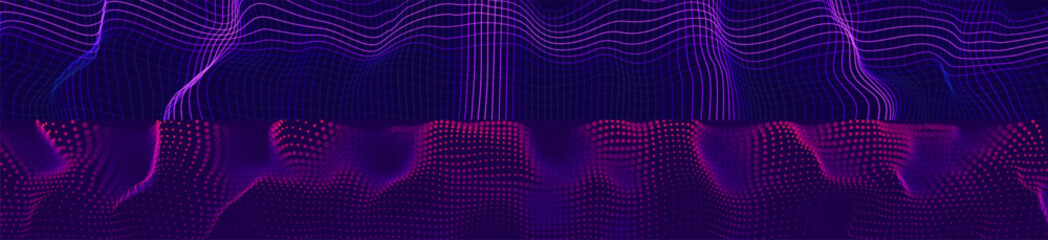 Aufkleber - Purple Dark Blue Music Equalizer Abstract Background. Wave Thin Lines Curve Pattern Background. Minimal Contour Lines Texture. Abstract Vector Illustration.