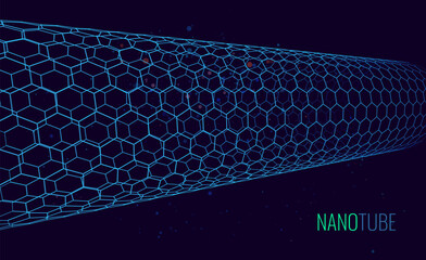Aufkleber - Graphene Nanotube. Abstract Nanotechnology Hexagonal Tube Grid. Technology or Science Vector Illustration. Hexagon Molecular Structure Wire.