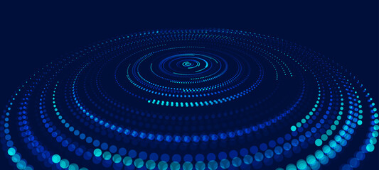 Leinwandbilder - Blue Circular Geometric Vortex. Abstract Circular Swirl Lines. Moving Concentric Circles Vector Background. Orbit Gradient Vector Illustration.