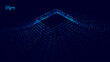 © ec0de - Abstract Dynamic Particle Lights Square Tunnel Background. Futuristic Cyber Portal in Virtual Reality VR. Blue Data Transfer Particle Flow. Hi Tech Vector Illustration.