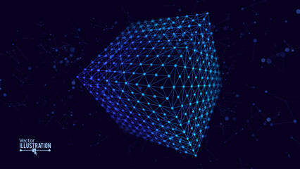 Fototapete - 3D Cube Banner. Object with Dots and Lines. Molecular Grid. 3D Technology Style Banner Design. Vector Illustration. Futuristic Connection Structure for Technology or Science Concept.