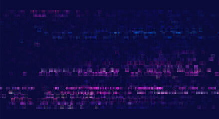 Leinwandbilder - Glitch Banner Background. Purple Cross Lines Pixels Design for Banners, Web Pages, Presentations. Purple Blue Bright Game Background. Vector Illustration.