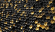 Black and gold hexagon abstract array background 3d rendering	
