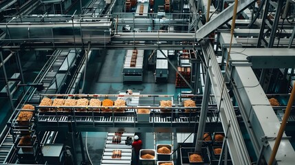 Aerial Panoramic View of Expansive and Efficient Food Production Facility with Intricate Workflow