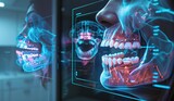 Fototapeta Kosmos - Futuristic dental technology with holographic teeth display