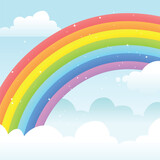 Fototapeta Dziecięca - Colorful flat design rainbow in clouds