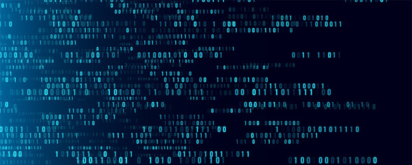 Abstract Binary Software Programming Code Background. Random Parts of Program Code. Digital Data Technology Concept. Random Binary Data Matrix Wide Vector Illustration.