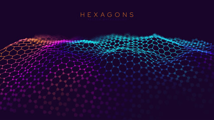 Blockchain Hexagon Grid. Cryptocurrency Technology Vector Background. Abstract Fintech Concept. 3D Vector Illustration.