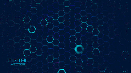 Fototapete - Hexagonal Abstract Technology Background. Hexagons Pattern for Hi-Tech Communication Design. Hi-tech Cyber Hexagon Sci-Fi Game Banner Grid. Vector Illustration