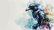 A striking illustration of a black raven bird clad in futuristic metal armor, blending organic and robotic elements.  Generative AI