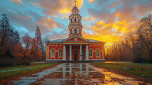"Dramatic Dawn At Druskininkai Church"
"The Fiery Dawn Sky Illuminates The Orthodox Church In Druskininkai, A Tranquil Reflection Of Faith Amidst Autumn Foliage."