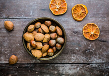 Almonds And Hazelnuts In A Bowl