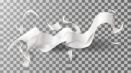 Wall Mural - Fly white paper sheet isolated on transparent background. Falling office paperwork set with bent and curled edges on wind. Mockup with bent and curved A4 sheets and wind.