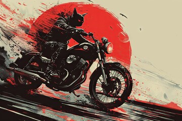 Wall Mural - a cat riding a chopper, the style is pulp hard boiled illustration, dark and fun