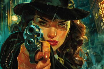 Wall Mural - In the smoke-filled speakeasies of Prohibition-era New York City, a femme fatale seduces a hapless private eye into a dangerous game where betrayal and deceit lurk around every corner.