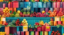 A Colorful Display Of Fruits And Vegetables In A Market