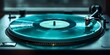 Spinning Turquoise Vinyl Record on Retro Turntable Merging Nostalgic Music Culture with Contemporary Aesthetics