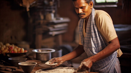 Indian man running dhaba in india, small food business concept