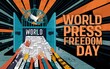 world press freedom day on may 3, globe, microphone, camera and typewriter