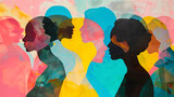 Fototapeta  - Collage de silhouettes humaines célébrant la diversité