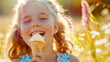 happy young pretty girl licks ice cream