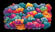 Psychedelic and colorful clouds isolated on a black background