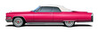 Classic American luxury car in dark pink color. With a convertible body and white soft top.
