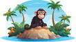 Illustration of a monkey on island 2d flat cartoon