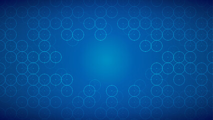 Wall Mural - Abstract blue background frame. Texture of intertwined circles, dots, particles. Strong network. Ornament pattern. Banner for presentation, business, technology, medicine, logo.