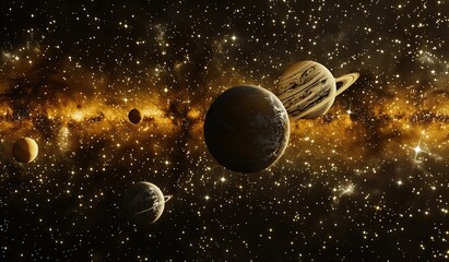 Wall Mural - expansive cosmic landscape with planets against a starry backdrop