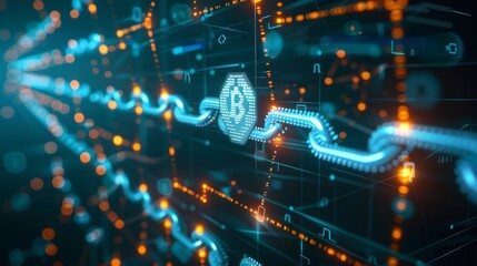 Leinwandbilder - Blockchain or cryptocurrency technology concept, graphic of chain with digital icons