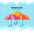 Flat monsoon season illustration with umbrellas