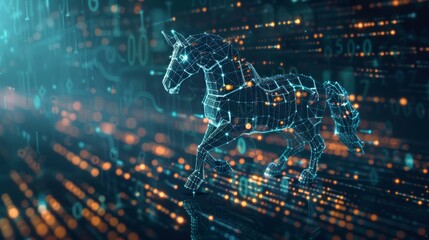 Poster - Concept of a computer virus combining a trojan horse and a coding program on the internet