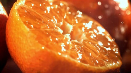 Sticker - Super slow motion fresh tangerines. High quality FullHD footage