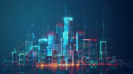 Aufkleber - Building with digital technology element in a smart city concept or digital twin