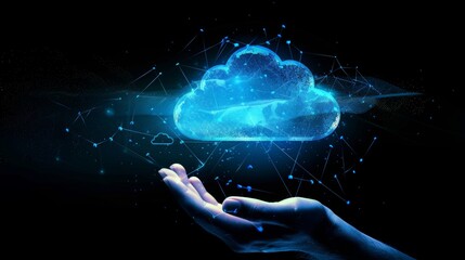 Aufkleber - A hand-held icon of the Cloud Computing Technology Internet Storage Network Concept. Data storage on the Cloud Server for global business networks.