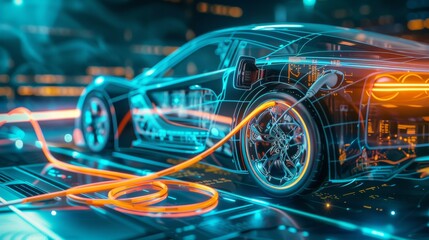 Poster - In order to charge an electric vehicle EV car, a power cable with the pump was plugged into the car and power was applied on a virtual UI that displayed data about the charging, so that an