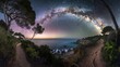 Milky Way Arch over a woden path in Riumar Beach AI generated