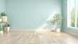 A large empty room with a white wall and a green plant in a pot. The room is bare and has a minimalist feel to it