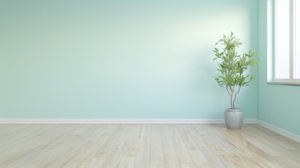 Aufkleber - A large empty room with a white wall and a large potted plant in the corner. The room is very clean and has a minimalist feel to it