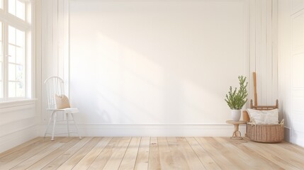 Aufkleber - A white room with a chair and a plant. The room is empty and has a minimalist feel
