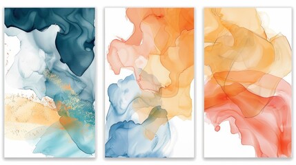 Sticker - An abstract art background modern set. Watercolor hand painted illustration for wall decor, poster, canvas prints, postcards and covers.