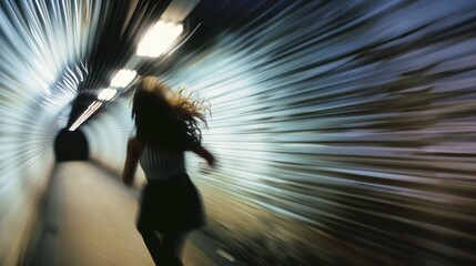 Poster - A woman is running through a tunnel. The tunnel is dark and the woman is the only one in it