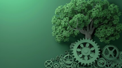 Poster - Tree combined with gear wheel and ecology conservation element, a concept of green manufacturing