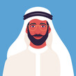 Portrait of a young Arab man with a beard. Middle Eastern Ethnicity businessman in national clothes. Vector flat illustration